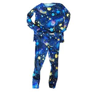 Bums & Roses Star Struck Bamboo Pajama Set 3T Space Galaxy Planets 2Pc Unisex